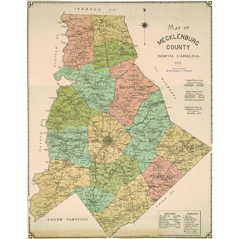 Mecklenburg County Wall Map, 1911 - The Map Shop