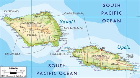 Large detailed physical map of Samoa with cities, roads and airports | Vidiani.com | Maps of all ...