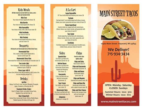 Menu at Main Street Tacos desserts, Hayward