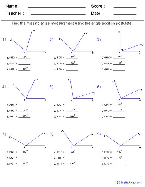 Angle Pair Relationships Worksheet - Kindergarten Printable Sheet