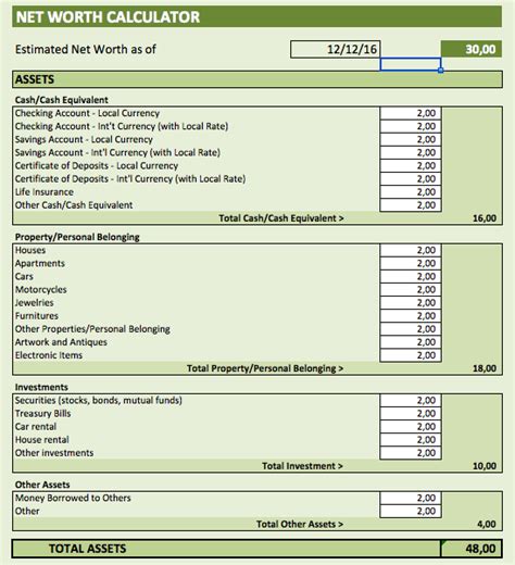 Net Worth Excel Template