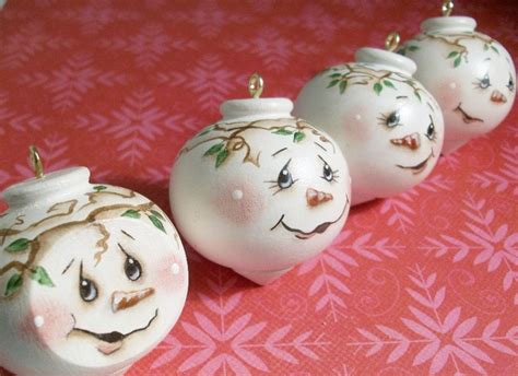 Handpainted Christmas Ornaments Round Snowman Faces