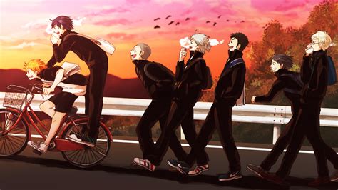 Haikyū!! HD Wallpaper: A Sunset Adventure with the Team