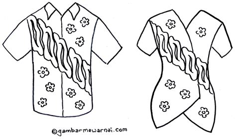 Gambar Mewarnai Baju Batik | Buku mewarnai, Sketsa, Warna