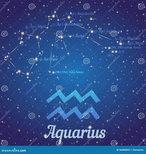 Zodiac Constellation Aquarius - Position of Stars and Their Names Stock ...