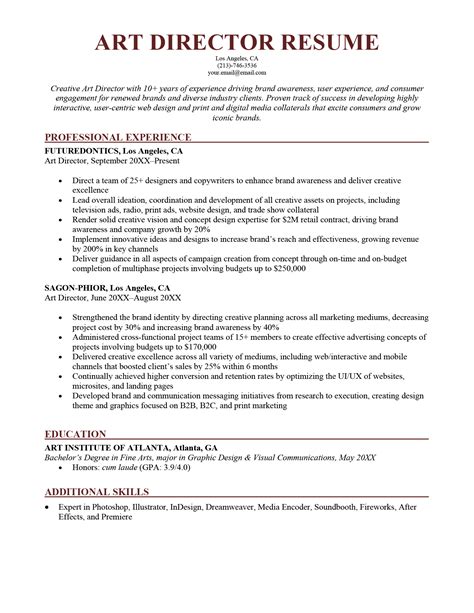 Art Director Resume [Sample & Writing Tips] | Resume Genius