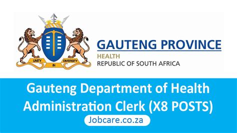 Gauteng Department of Health: Administration Clerk (X8 POSTS) - Jobcare