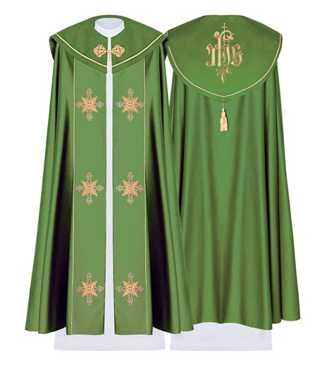 Green liturgical cope with crosses gold embroidery