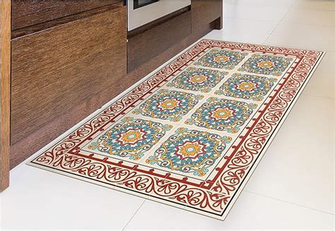 The Nisha Vinyl kitchen Floor Mat Decorative Linoleum PVC Rug Runner Tile Flooring, Colorful ...