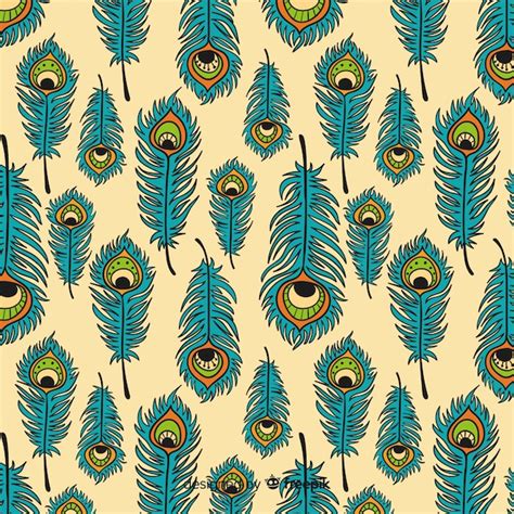 Free Vector | Lovely hand drawn peacock feather pattern