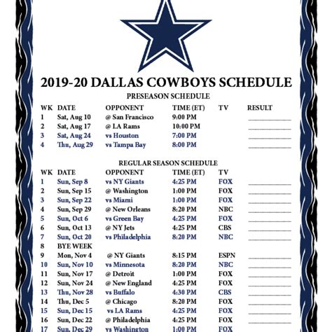 Dallas Cowboys 2023-2024 Schedule Printable