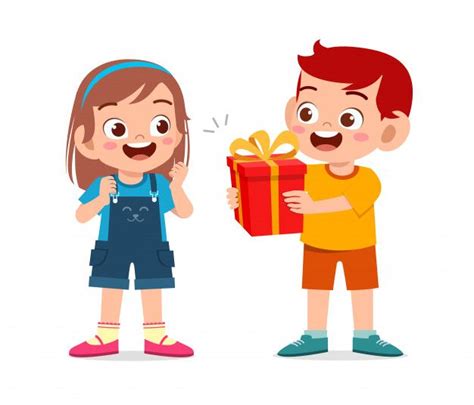 Feliz chico lindo darle un regalo a un a... | Premium Vector #Freepik #vector | Cute kids ...