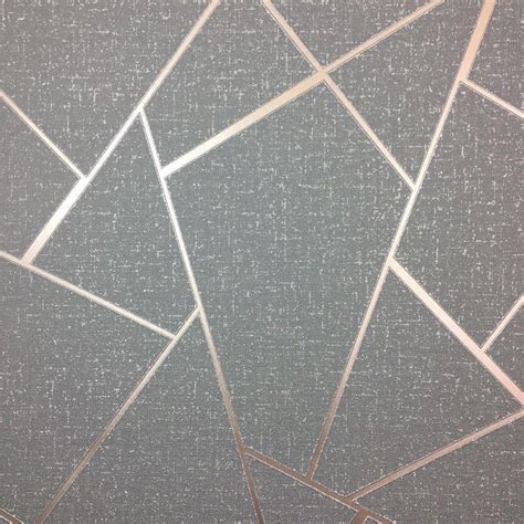 Fine Decor Quartz Charcaol And Rose Gold metallic Apex Geometric Wallpaper FD42283 ...