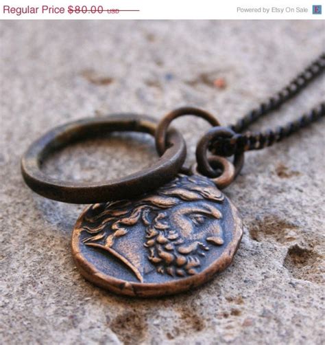 Solid Bronze Zeus & Horse Coin Necklace by losttribedesigns