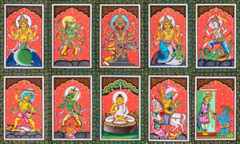 Dashavatara - The Ten Incarnations of Lord Vishnu (Set of Ten Paintings) | Exotic India Art