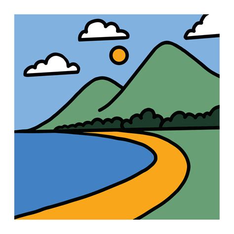 a landscape illustration in a square. simple cartoon drawing in vector ...