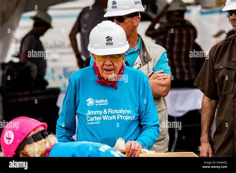 President Jimmy Carter works on one of the homes at the Jimmy and Rosalynn Carter Work Project ...