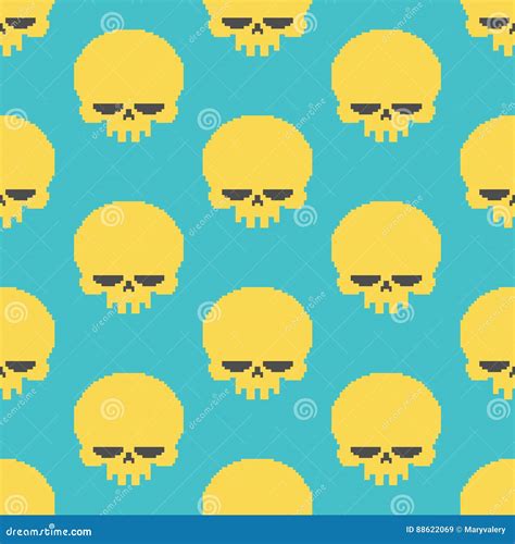 Skull Pixel Art Seamless Pattern. Head Of Skeleton Pixelated Background. Retro 8 Bit Texture ...