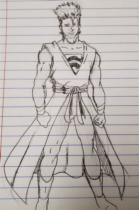 Quick sketch of a Goku & Superman fusion that popped into my head at work : r/dbz