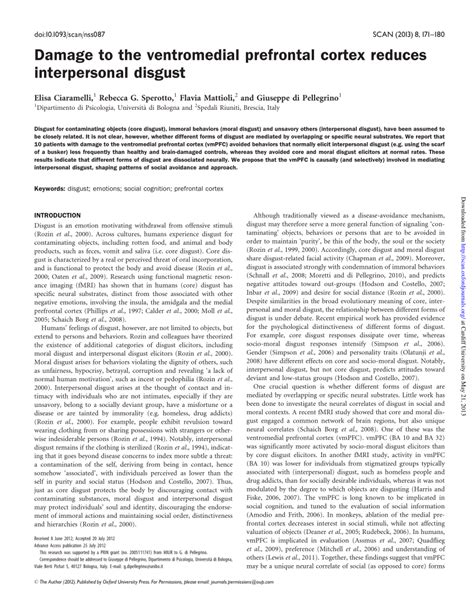 (PDF) Damage to the ventromedial prefrontal cortex reduces interpersonal disgust