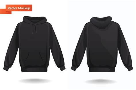 Hoodie jacket vector art template mockup , hoodie with long sleeves, kangaroo muff pocket and ...