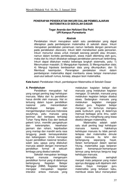 (PDF) PENERAPAN PENDEKATAN INKUIRI DALAM PEMBELAJARAN MATEMATIKA DI SEKOLAH DASAR