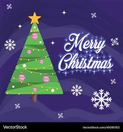 Blue merry christmas card isolated christmas tree Vector Image