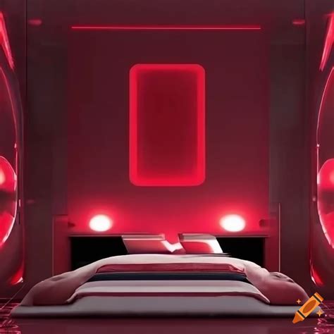 Futuristic bedroom with red accents