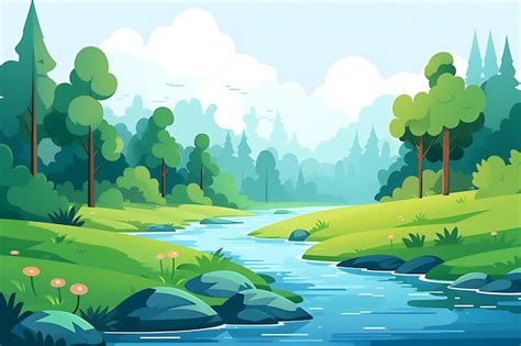 Premium Vector | Animated Cartoon River Forest Scene