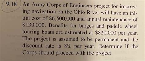 Solved 18 An Army Corps of Engineers project for improving | Chegg.com