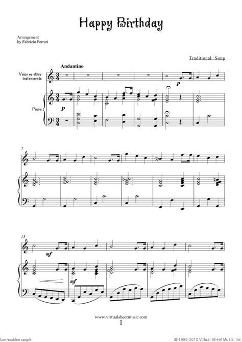 Download and Print Happy Birthday sheet music for piano, voice or other instruments with Mp3 ...