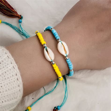 OTOKY Bracelet Hand woven String Rice Beads Shell Color Tassel Bracelet ...