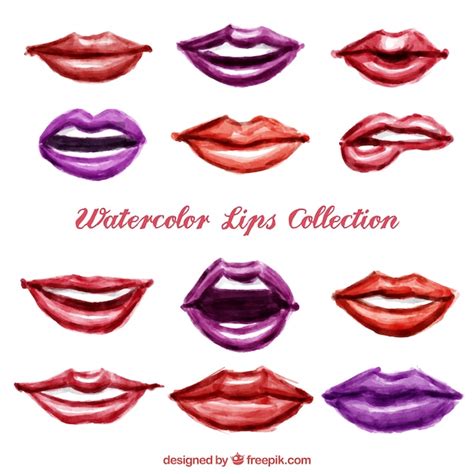 Free Vector | Set of female lips painted in watercolors