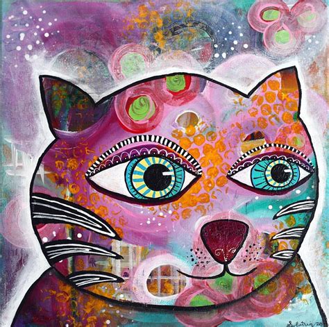 Abstract Funky Cat Painting by Stephanie Estrin - Fine Art America