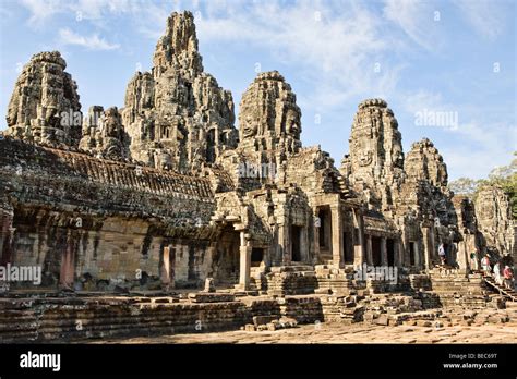 The Bayon, a Khmer temple at Angkor in Cambodia at the centre of Angkor ...