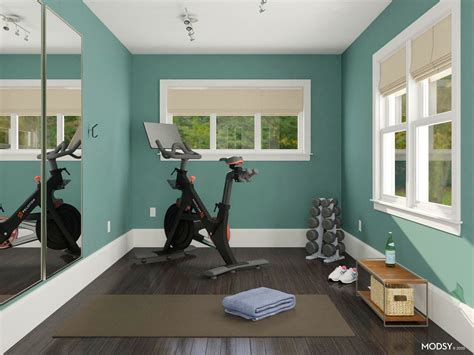 Home Gym In Blue Green | Transitional-Style Home Office Design Ideas ...