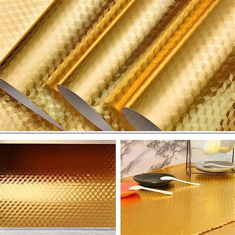 BRUSHFINCH 1 Meter Aluminum Foil Stickers Roll Golden, Oil Proof, Kitchen Backsplash Wallpaper ...