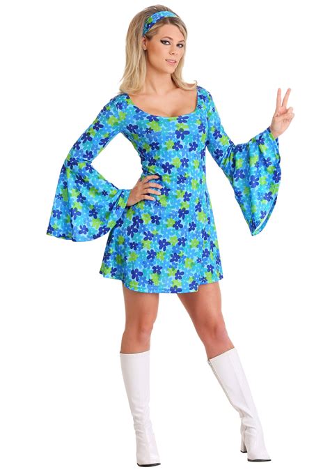 Plus Size Wild Flower 70's Hippie Dress Costume for Women