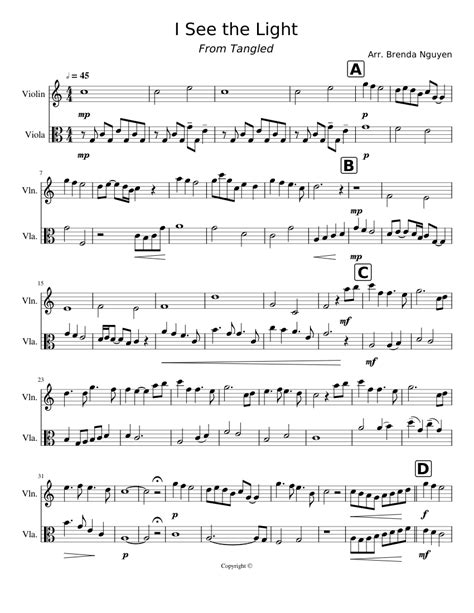 I See the Light - Violin & Viola Duet sheet music for Violin, Viola download free in PDF or MIDI