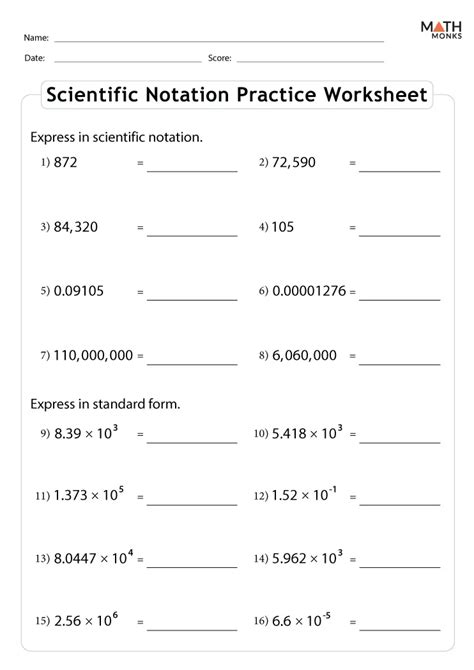 Scientific Notation Worksheets - Math Monks