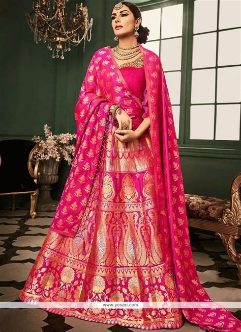 Buy Banarasi Silk Hot Pink Weaving Work Lehenga Choli | Wedding Lehenga Choli