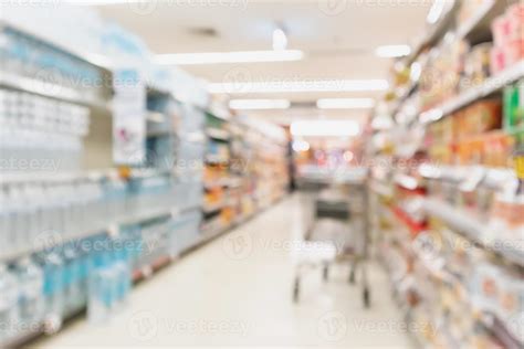 Empty supermarket aisle with product on shelves blurred background 12833656 Stock Photo at Vecteezy