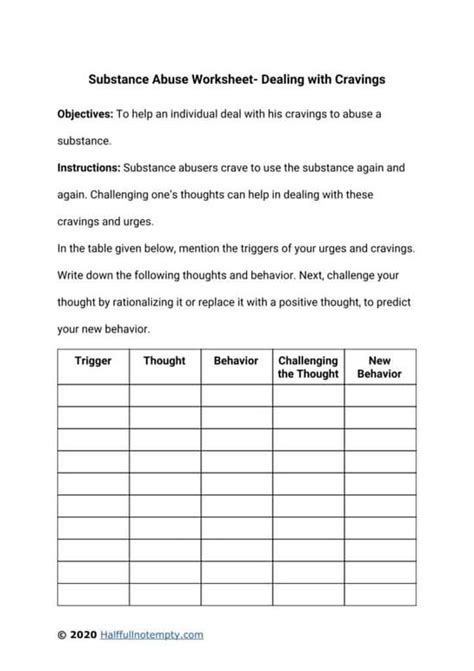 Addiction Worksheet & Example | Free PDF Download - Worksheets Library