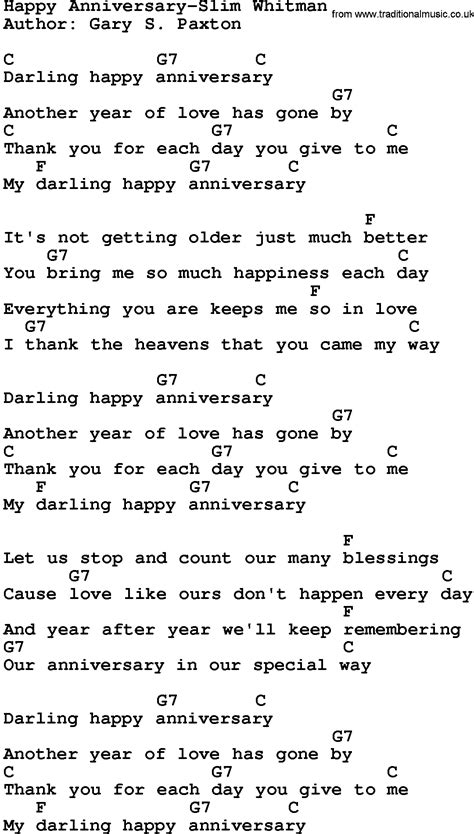 Country Music:Happy Anniversary-Slim Whitman Lyrics and Chords