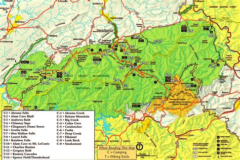 Great Smoky Mountains trail and camping map