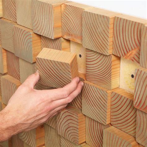 Need a feature wall or a focal point? Buy 4 x 4 lumber, and slice into 3/4" - 1" pieces. Use ...