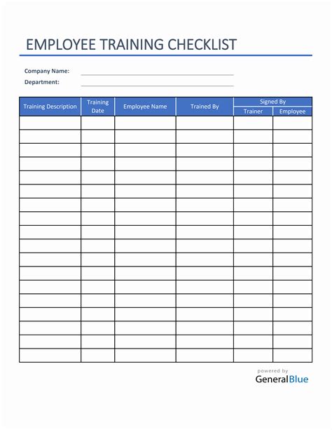 Employee Training Checklist in Excel