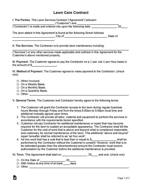 Printable Lawn Care Contract Template