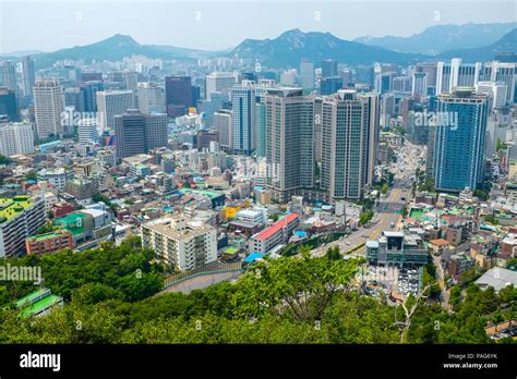 View of Seoul and its skyline from N Seoul Tower, Namsan Park, Seoul ...