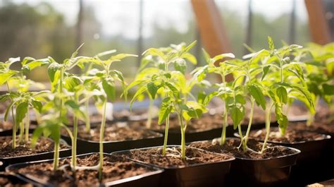 Premium AI Image | Tomato seedlings in containers